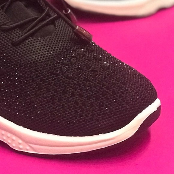 Restocked! Italina GEMA Lace Up Black Knit Platform Bubble Rhinestone Sneakers - Picture 6 of 12